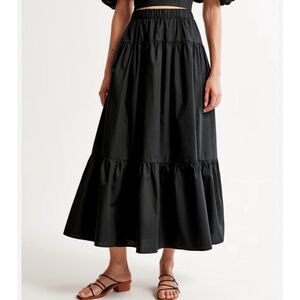 Abercrombie and Fitch Poplin Tiered Maxi Skirt Black Sz XS PETITE